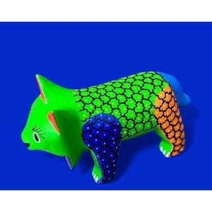 Oaxacan Alebrije‎ Small Bobcat Wildlife Copal Wood Carving Multicolor Folk Art
